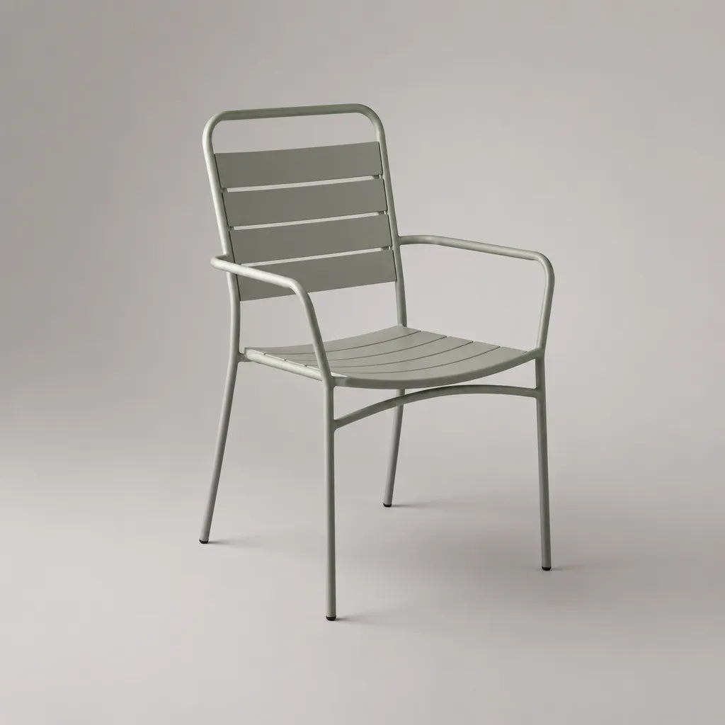 Sedia da giardino impilabile con braccioli in acciaio verniciato grigio-verde, 58 x 60 x 86 cm