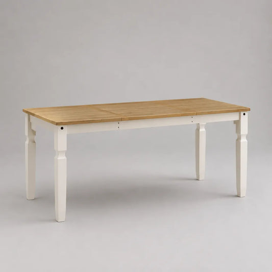 Tavolo da pranzo allungabile rettangolare in legno massello di pino naturale e bianco, 160-200 × 90 × 76 cm