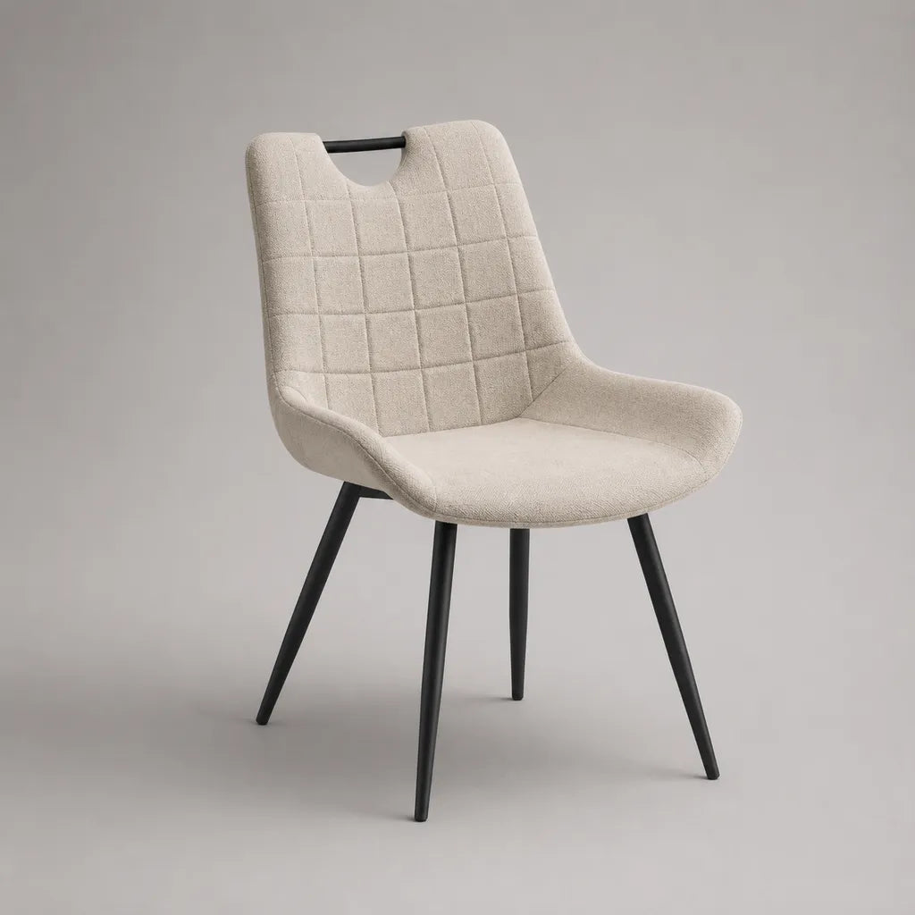 Sedia da pranzo imbottita in tessuto e metallo beige e nero, 58 × 62 × 86 cm