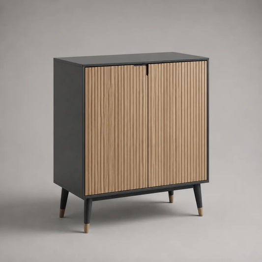 Credenza alta rettangolare a 2 ante in MDF, antracite e rovere naturale, 80 × 40 × 100 cm