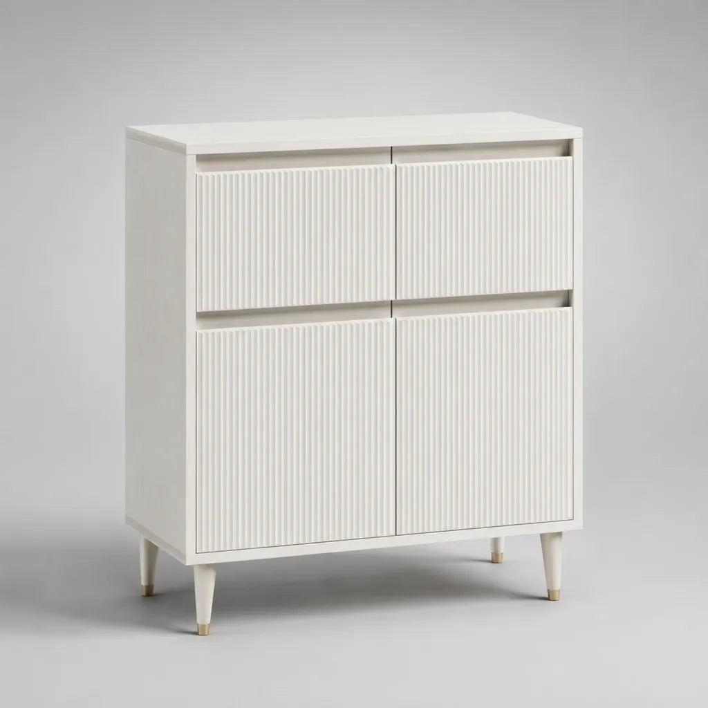 Credenza in MDF bianco con dettagli dorati, 2 ante e 2 cassetti, 80 x 40 x 100 cm