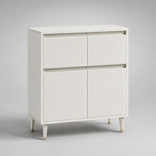 Credenza in MDF bianco con dettagli dorati, 2 ante e 2 cassetti, 80 x 40 x 100 cm