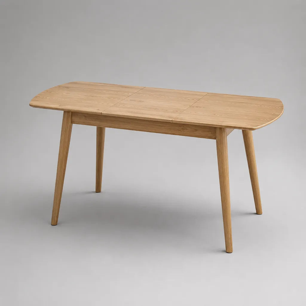 Tavolo da pranzo allungabile in rovere massello con angoli arrotondati, rovere naturale, 160-200 × 90 × 75 cm