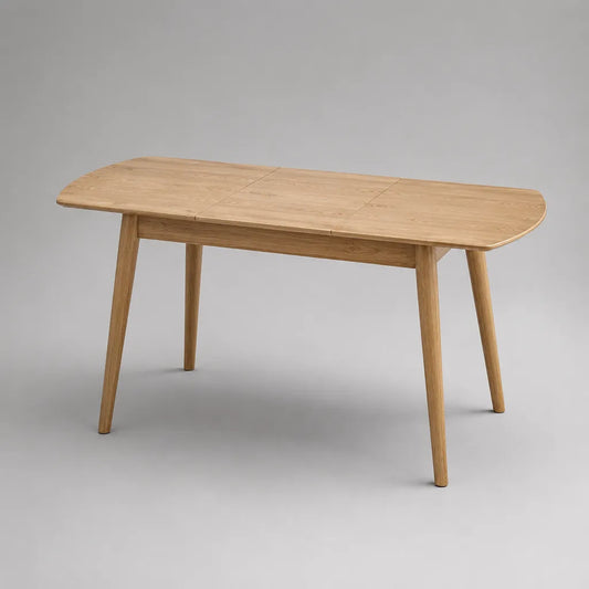 Tavolo da pranzo allungabile in rovere massello con angoli arrotondati, rovere naturale, 160-200 × 90 × 75 cm
