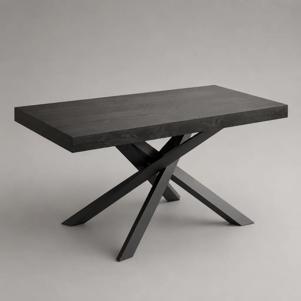 Tavolo da pranzo rettangolare in legno massello e acciaio nero, 160 x 90 x 76 cm