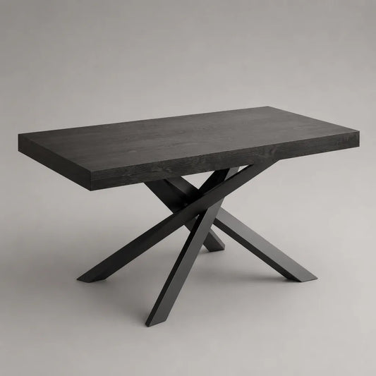 Tavolo da pranzo rettangolare in legno massello e acciaio nero, 160 x 90 x 76 cm