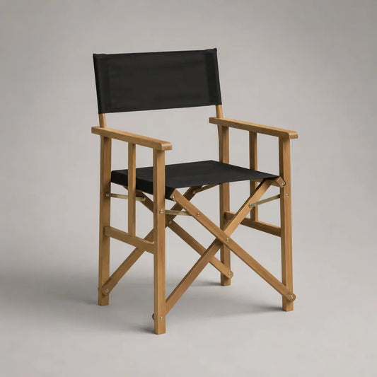 Sedia da regista pieghevole da esterno in legno massello di acacia e tessuto nero, 56 x 52 x 88 cm