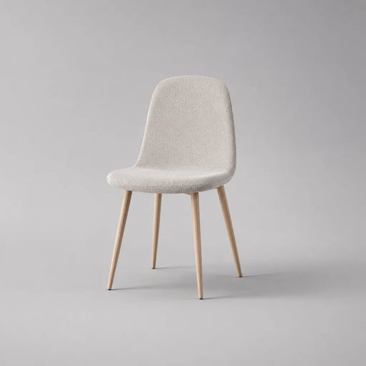 Sedia da pranzo imbottita in tessuto beige chiaro con gambe in legno, 48 x 55 x 82 cm